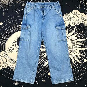 VTG Gap Jeans Women's 8P Blue Denim Straight Cargo Loose Mid-Rise Stretch 90's